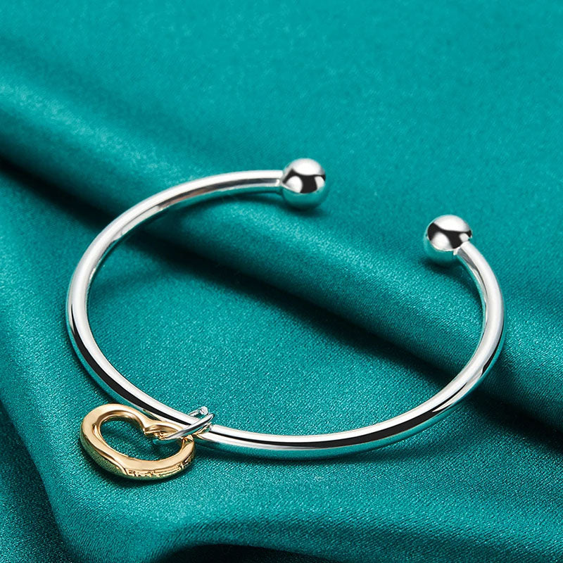 Swanery Sterling Silver Gold Heart Cuff Bangle Bracelet For Women | Gifts For Women