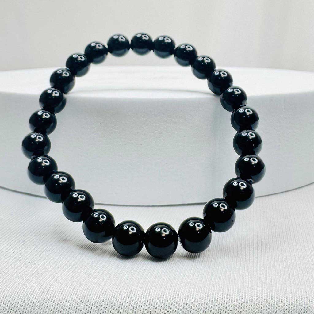 Black bracelet for Men Natural Black Tourmaline Bracelet - 8mm Beads, Stretch Elastic, Protective Healing Crystal Bracelet (8cm)