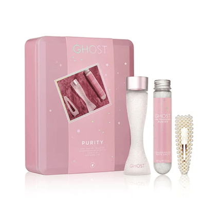 Ghost Purity Eau de Toilette Women's Perfume Gift Set Spray (30ml) with Hair Clip + 60g Bath Salts - Swanery