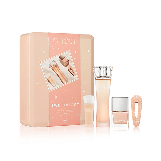 Ghost Sweetheart Eau de Toilette Women's Perfume Gift Set Spray (30ml) with Peachy Pink Nail Polish and Hair Clip in Keepsake Tin - Swanery