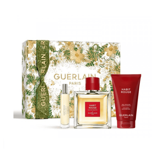 Guerlain Habit Rouge Men's Eau de Toilette Gift Set Spray (100ml) with 75ml Shower Gel + 10ml EDT - Swanery