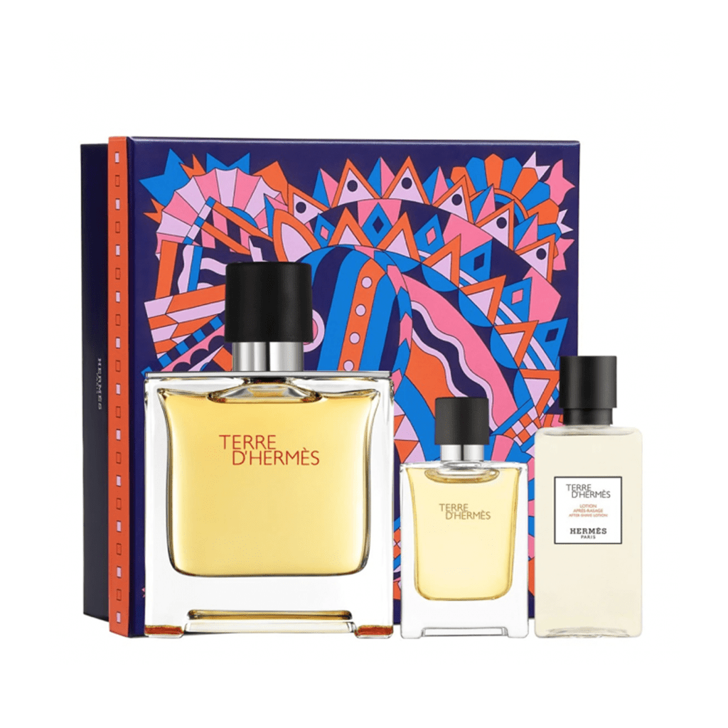 Hermes Terre D'Hermes Eau de Parfum Men's Aftershave Gift Set Spray (75ml) with 12.5ml EDP + 40ml Aftershave Balm - Swanery