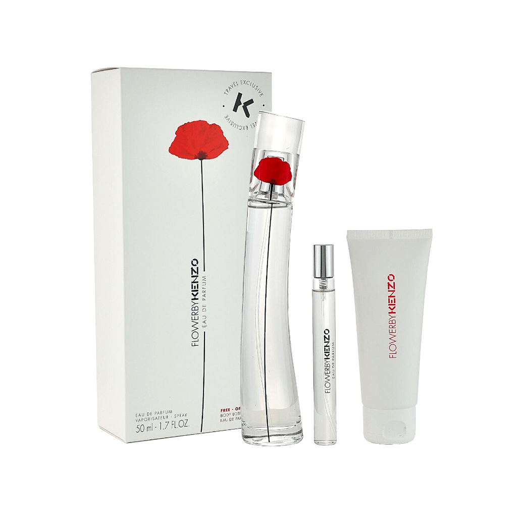 Kenzo Flower Eau de Parfum Women's Perfume Gift Set Spray (50ml) with Body Lotion and 10ml EDP - Swanery