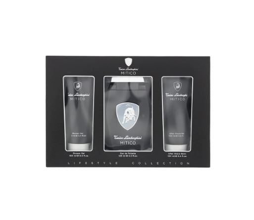 Lamborghini Mitico Eau de Toilette Men's Aftershave Gift Set Spray (125ml) with 100ml Aftershave Balm + 100ml Shower Gel - Swanery