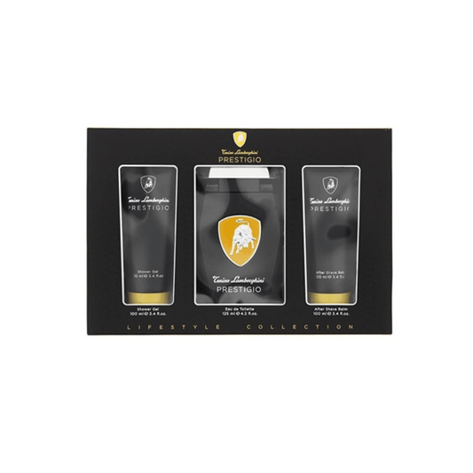 Lamborghini Prestigio Eau de Toilette Men's Aftershave Gift Set Spray (125ml) with 100ml Aftershave Balm + 100ml Shower Gel - Swanery