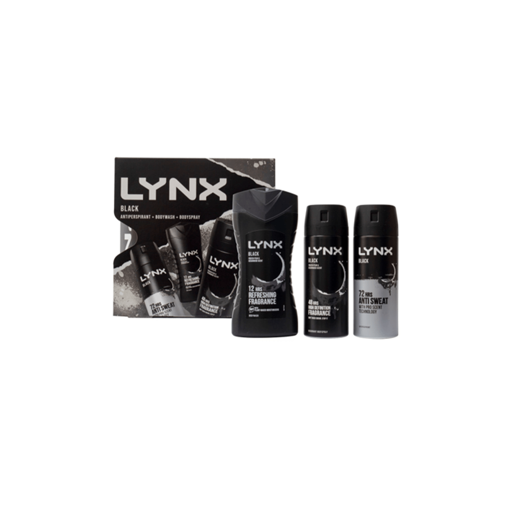 Lynx Black Trio 3 Piece Gift Set (225ml Body Wash with 150ml Body Spray & 150ml Anti Perspirant) - Swanery