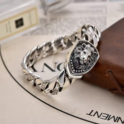 Swanery Men's 925 Sterling Silver Silver Braided Lion Shield Bracelet  – Handmade Solid Silver Bracelet For Men (Copy)