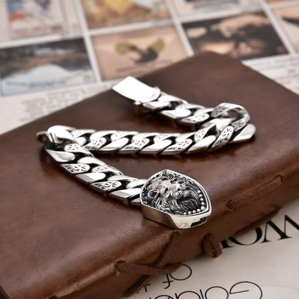 Swanery Men's 925 Sterling Silver Silver Braided Lion Shield Bracelet  – Handmade Solid Silver Bracelet For Men (Copy)