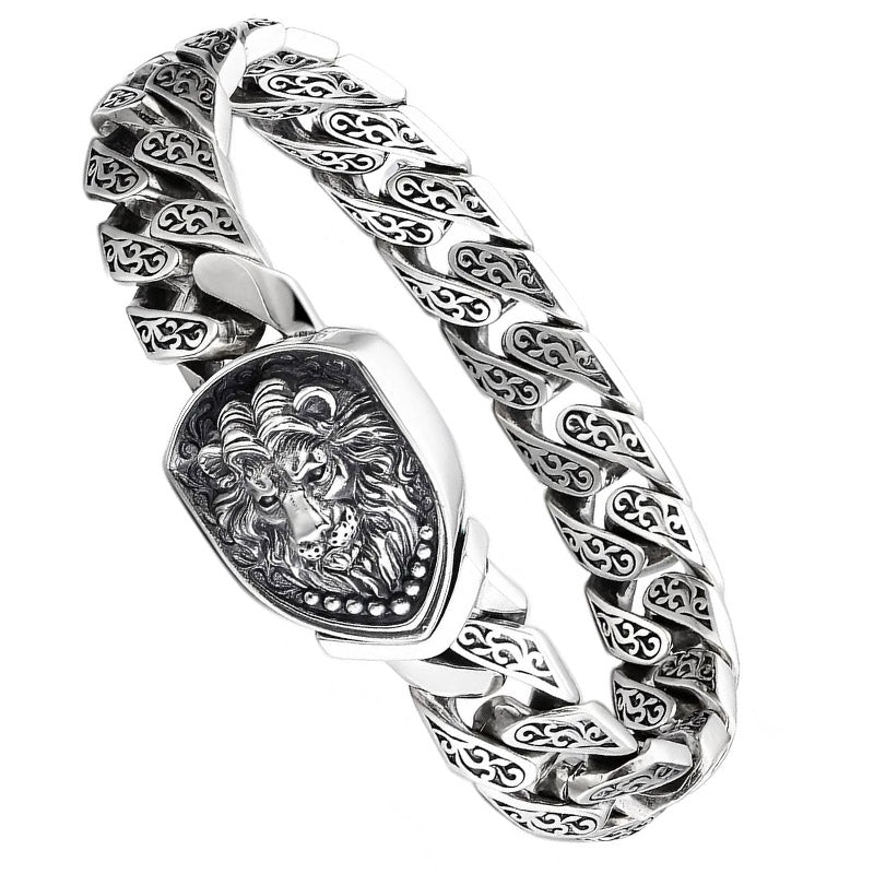 Swanery Men's 925 Sterling Silver Silver Braided Lion Shield Bracelet  – Handmade Solid Silver Bracelet For Men (Copy)