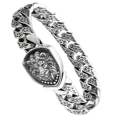 Swanery Men's 925 Sterling Silver Silver Braided Lion Shield Bracelet  – Handmade Solid Silver Bracelet For Men (Copy)