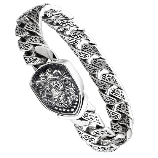 Swanery Men's 925 Sterling Silver Silver Braided Lion Shield Bracelet  – Handmade Solid Silver Bracelet For Men (Copy)