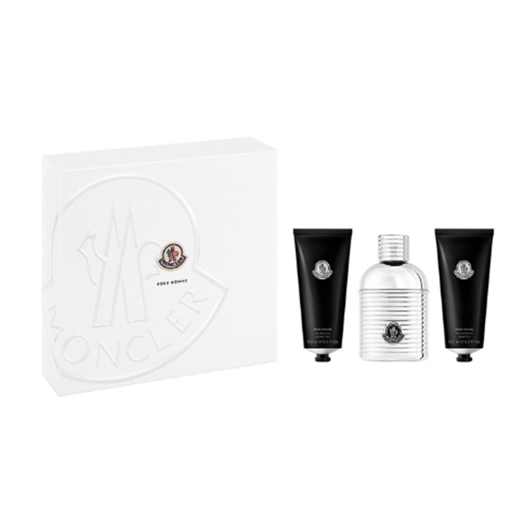 Moncler Pour Homme Eau de Parfum Men's Aftershave Gift Set Spray (100ml) with 100ml Shower Gel + 100ml Shampoo - Swanery