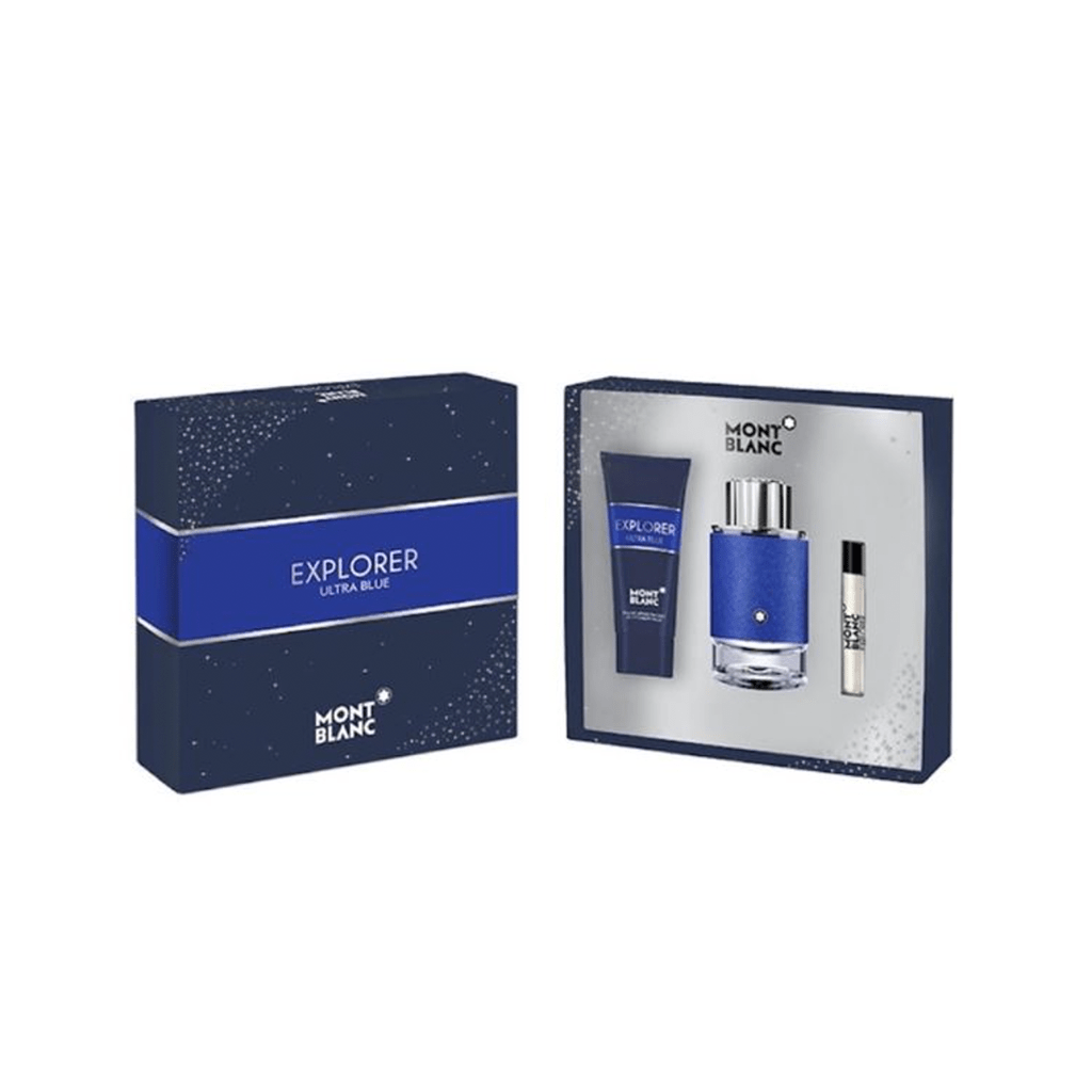 Mont Blanc Explorer Ultra Blue Eau de Parfum Men's Aftershave Gift Set Spray (100ml) with Shower Gel & 7.5ml EDP - Swanery