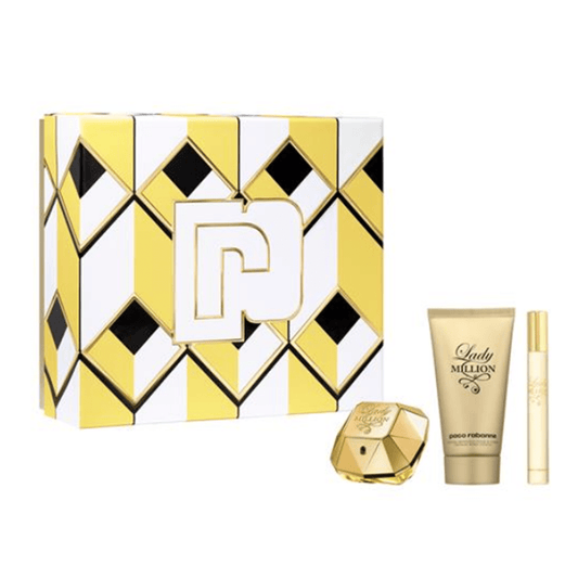 Paco Rabanne Lady Million Eau de Parfum Women's Perfume Gift Set Spray (50ml) with Body Lotion & 10ml Mini - Swanery