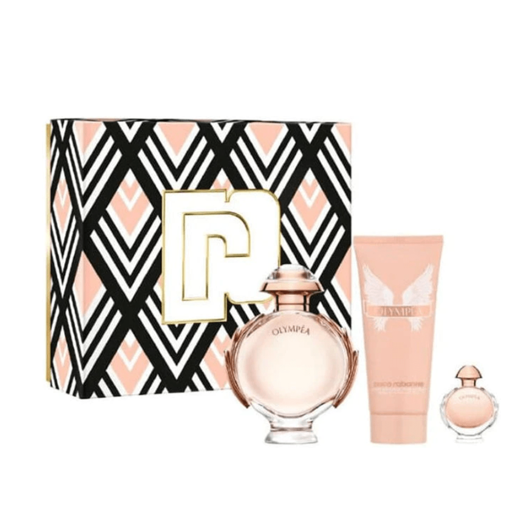 Paco Rabanne Olympea Eau de Toilette Women's Perfume Spray Gift Set (80ml) with 6ml and Body Lotion - Swanery