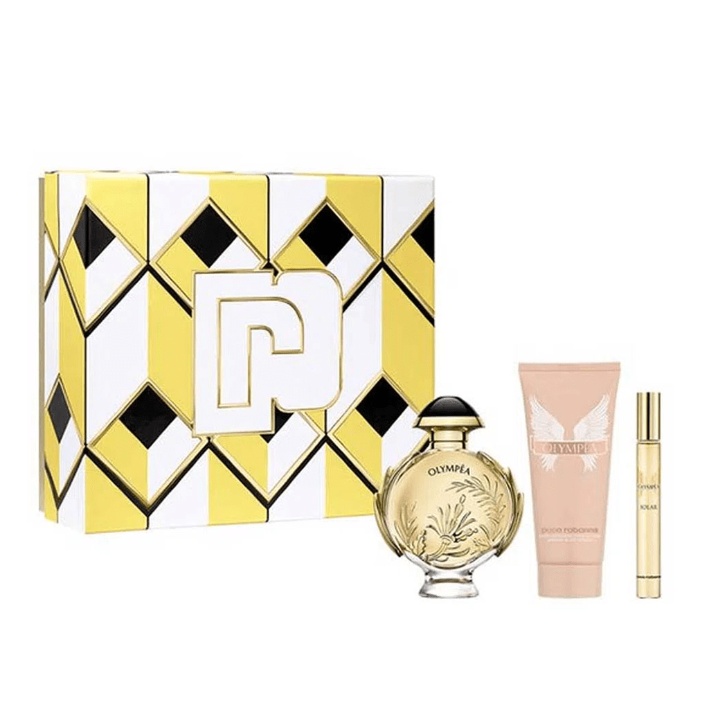 Paco Rabanne Olympea Solar Eau de Parfum Intense Women's Gift Set Perfume Spray (80ml) with 100ml Body Lotion and 10ml EDP - Swanery