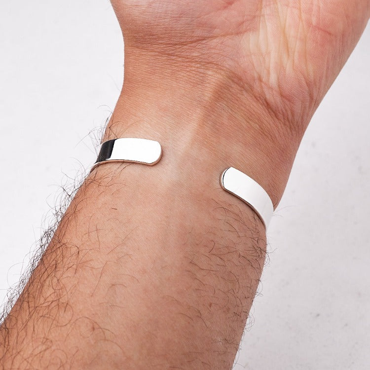 Swanery Men's 925 Sterling Silver Torque Bangle – Handmade Solid Silver Cuff Bracelet For Men