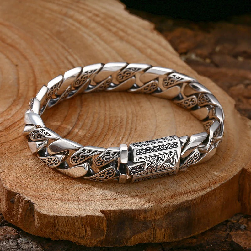 Swanery Men's 925 Sterling Silver Silver Braided Hexagon Bracelet  – Handmade Solid Silver Bracelet For Men