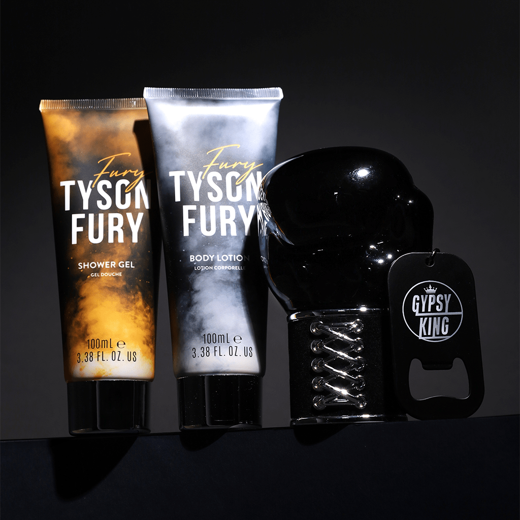 Tyson Fury Eau de Toilette Men's Aftershave Gift Set Spray (100ml) with 100ml Shower Gel + 100ml Body Lotion + Keyring - Swanery