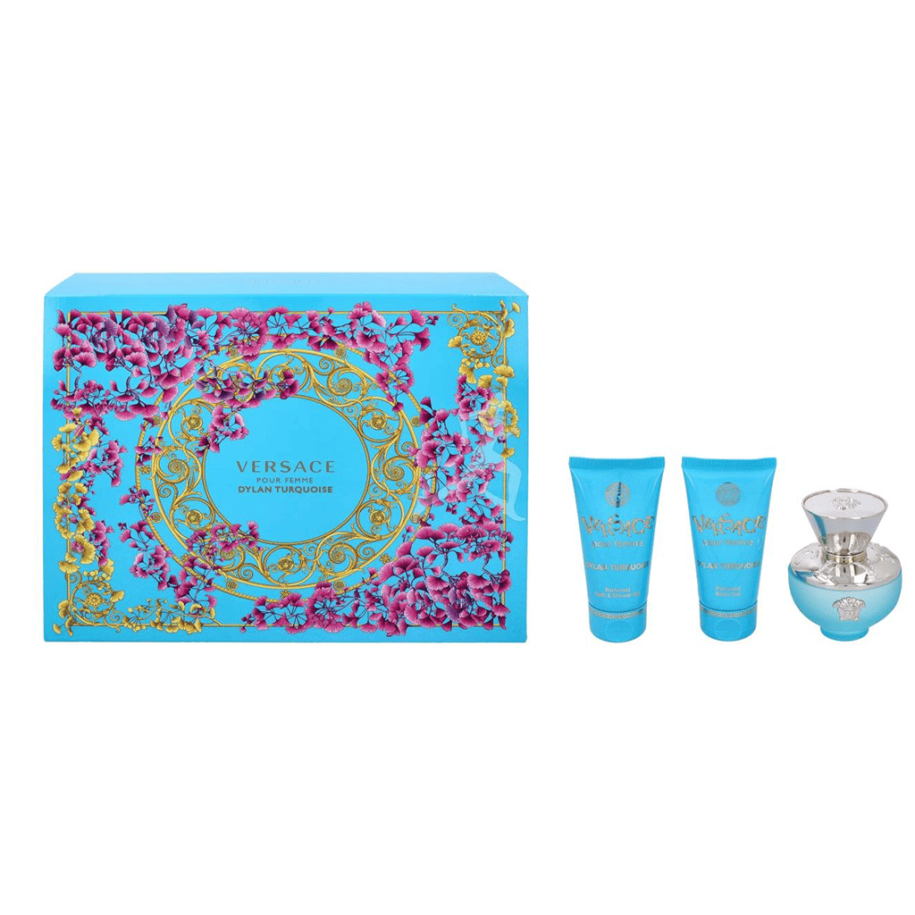 Versace Dylan Turquoise Pour Femme Eau de Toilette Perfume Gift Set Spray (50ml) with Shower Gel and Body Gel - Swanery