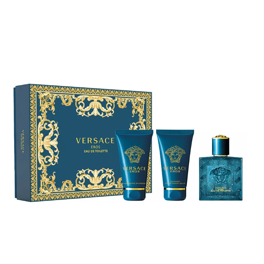 Versace Eros Eau de Toilette Men's Aftershave Spray (50ml) Gift Set with Shower Gel & Aftershave Balm - Swanery