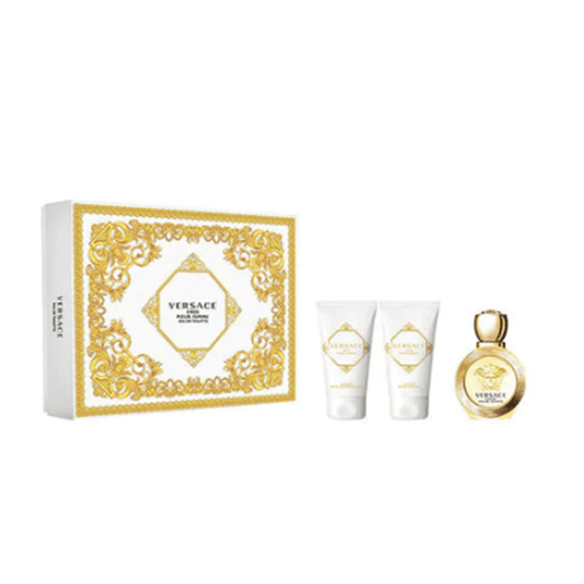 Versace Eros Pour Femme Eau de Parfum Women's Gift Set Spray (100ml) with 100ml Shower Gel + 100ml Body Lotion + 5ml EDP - Swanery