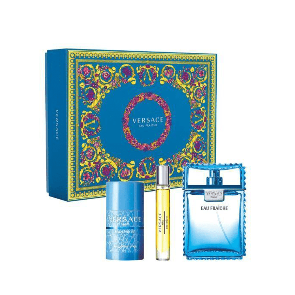 Versace Man Eau Fraiche Eau de Toilette Men's Aftershave Spray (100ml) Gift Set with 75ml Deodorant Stick & 10ml EDT - Swanery