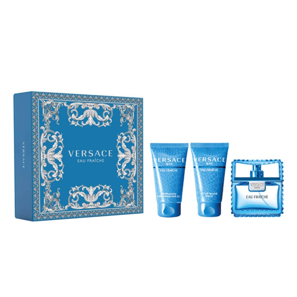 Versace Man Eau Fraiche Eau de Toilette Men's Aftershave Spray (50ml) Gift Set with Shower Gel & Aftershave Balm - Swanery