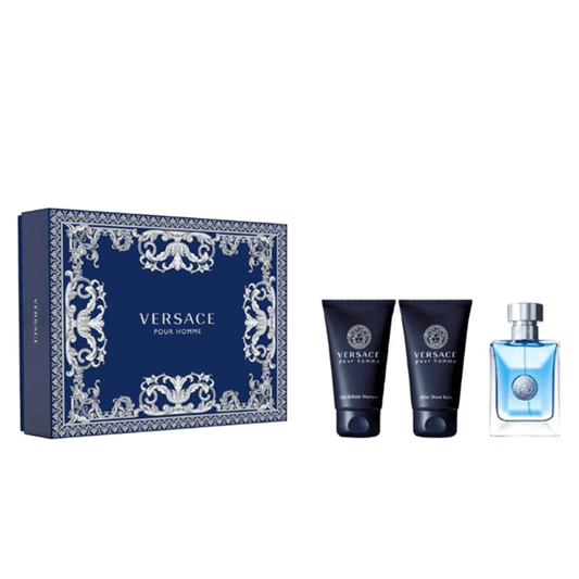 Versace Pour Homme Eau De Toilette Men's Aftershave Gift Set Spray (50ml) with Shower Gel & Aftershave Balm - Swanery