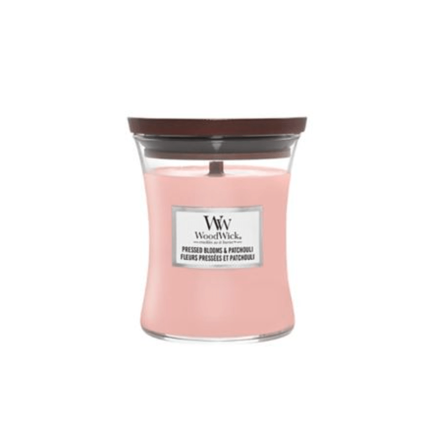 Woodwick Pressed Blooms & Patchouli Medium Hourglass Candle - Swanery