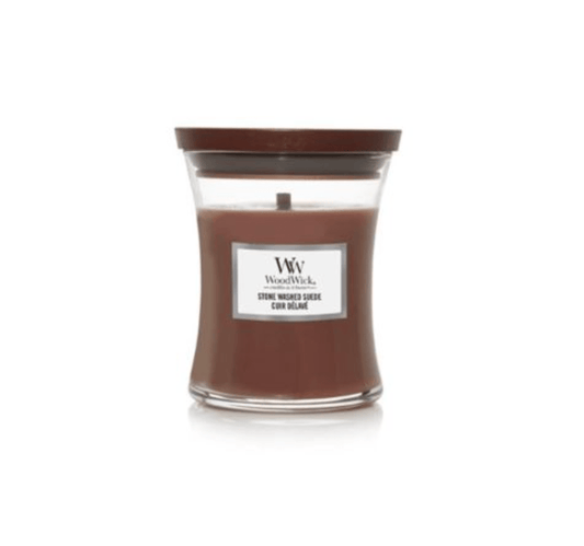 Woodwick Stone Washed Suede Medium Hourglass Candle - Swanery